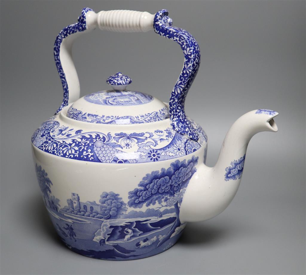 A Spode Italian blue and white kettle, 30cm high